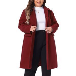Plus Size Coats Peter Pan Collar Single Breasted Long Outwear Burgundy